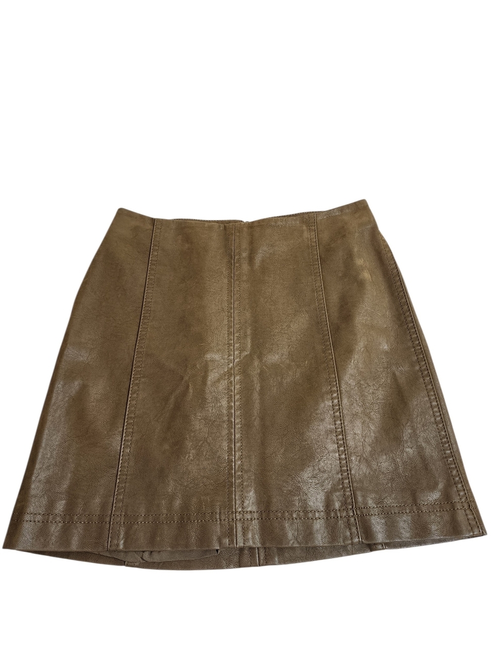 Free People Faux Leather Mini Skirt Brown Lined A-Line Vegan Leather